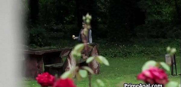  Eating teen gfs ass in the garden after blowjob